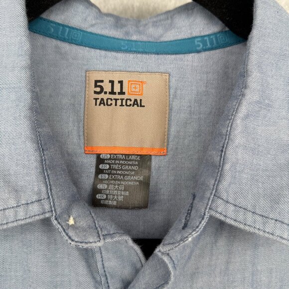 5.11 Tactical Mens Buckshot Chambray Shirt Size XL Blue Snap RAPIDraw Placket - Picture 7 of 13